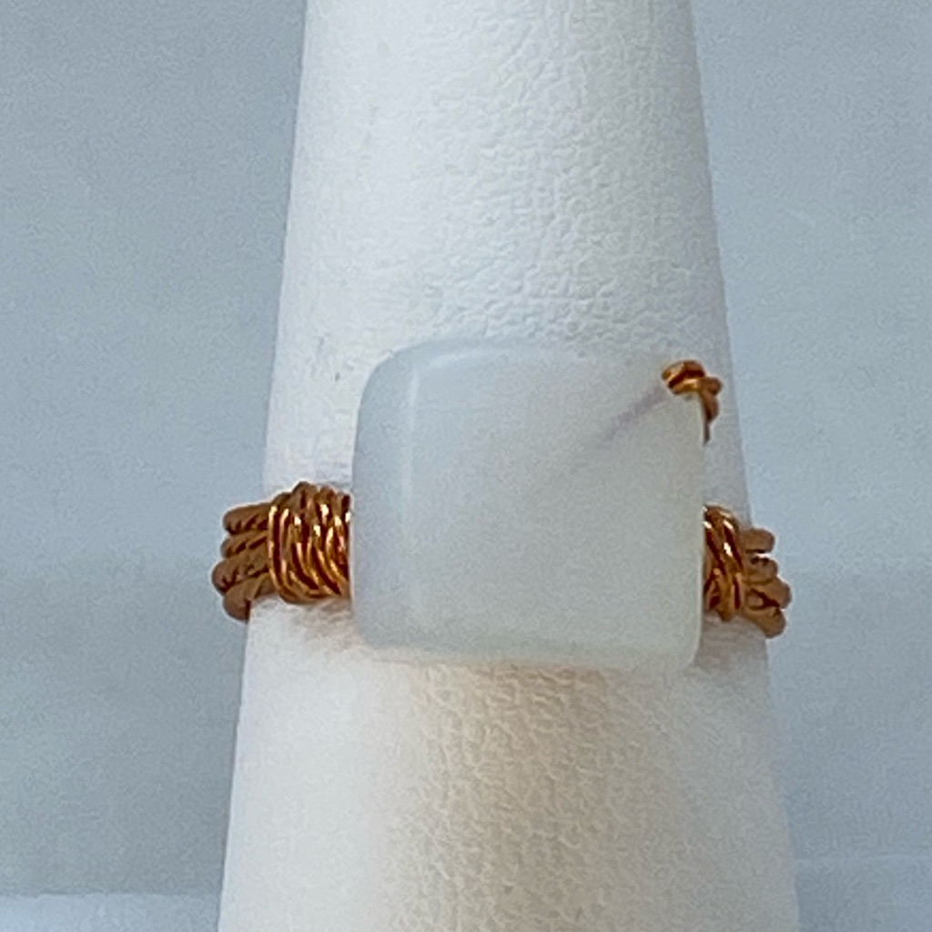 Handmade Glass Bead Ring On Twisted Natural Copper